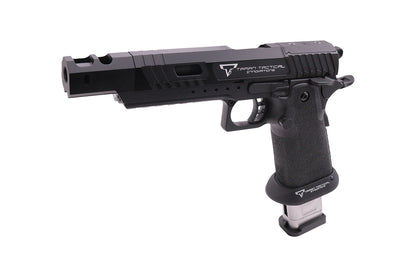 EMG TTI combat master airsoft pistol in black with detailed tactical design and extended magazine