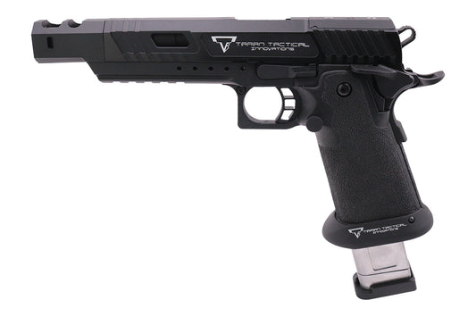 EMG TTI combat master airsoft pistol in black with tactical design and extended magazine