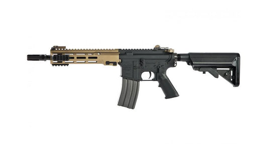 VFC Avalon URGI M4 CQB for sale compact tan and black AEG rifle with MLOK handguard collapsible stock