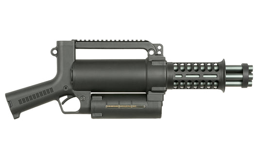 WELL PRO MINIGUN AIRSOFT AEG black tactical airsoft gun with cylindrical body and perforated barrel